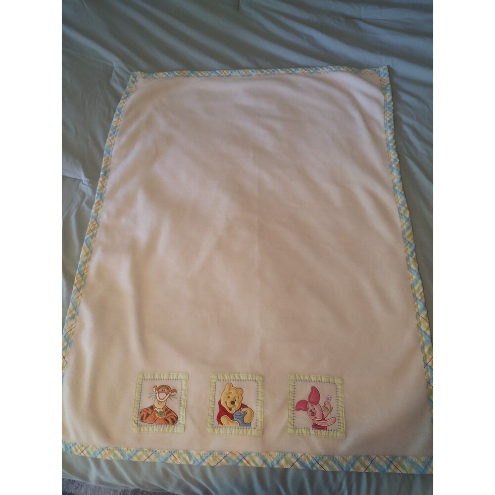 Vintage Winnie The POOH Tigger Piglet Baby Security Blanket Pastel Plaid Trim **